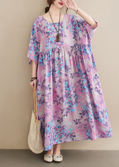 Light Purple Oversized Print Cotton Holiday Dress Summer