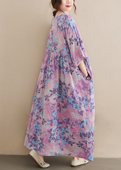 Light Purple Oversized Print Cotton Holiday Dress Summer