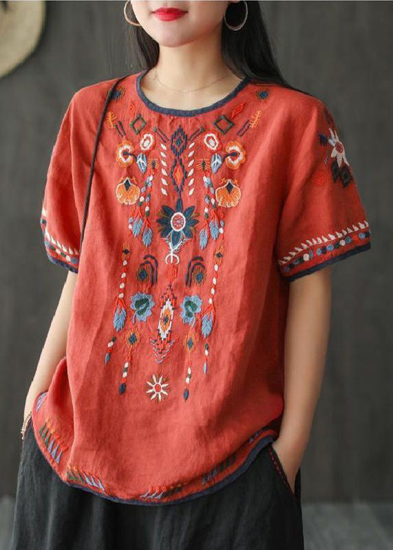 Loose White Embroidered Cotton T Shirt Summer