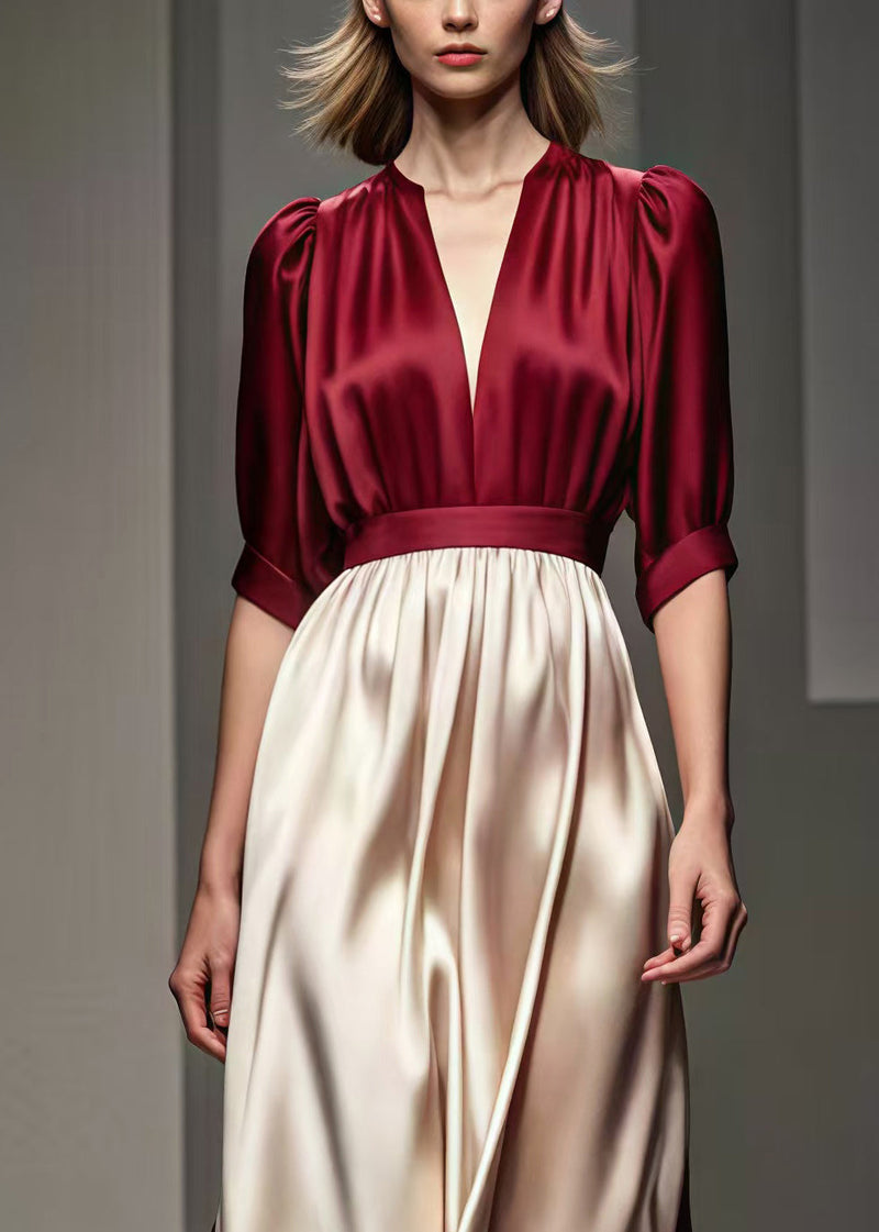 Mulberry Cinched Patchwork Silk Long Dress Summer