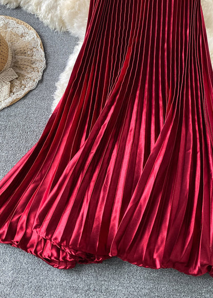 Mulberry Satin Elastic Waist Pleated Skirts Spring