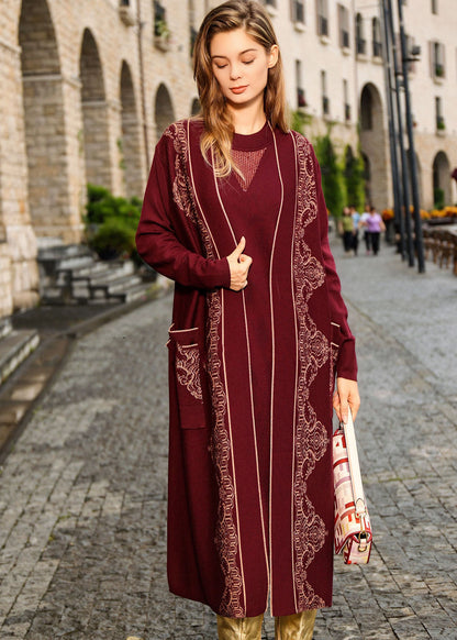 Mulberry V Neck Print Patchwork Wool Knit Cardigans Fall