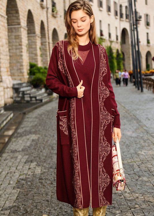 Mulberry V Neck Print Patchwork Wool Knit Cardigans Fall