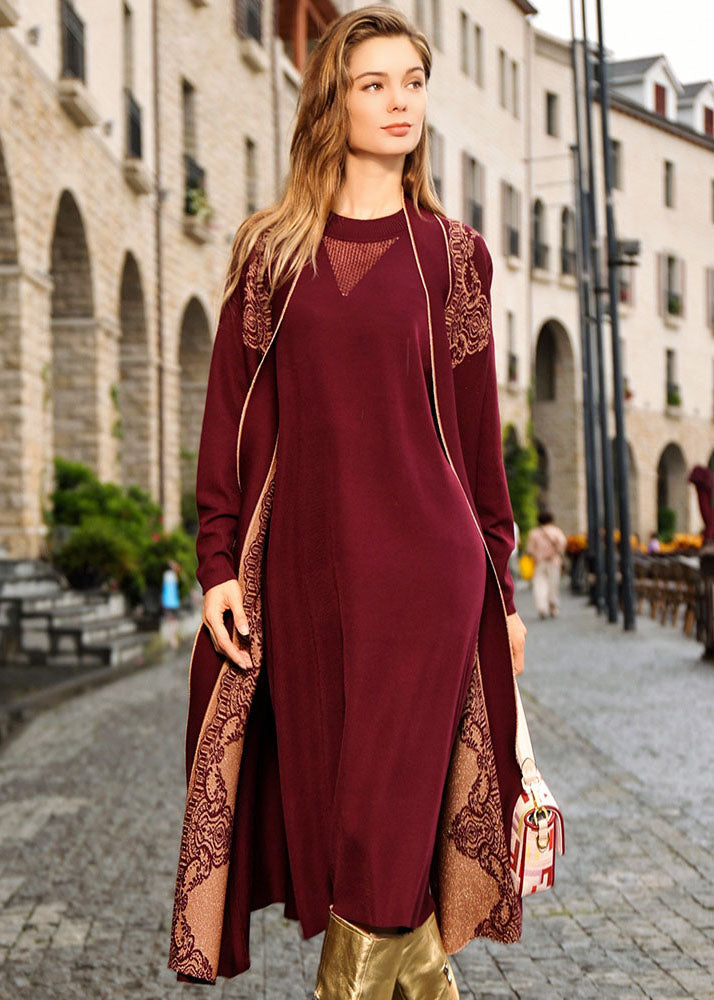 Mulberry V Neck Print Patchwork Wool Knit Cardigans Fall