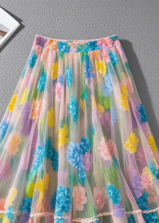 Multicolor Print Tulle Beach Skirt Summer