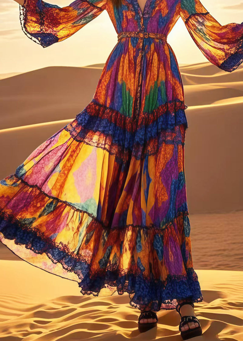 Multicolour Print Chiffon Vacation Dress Spring
