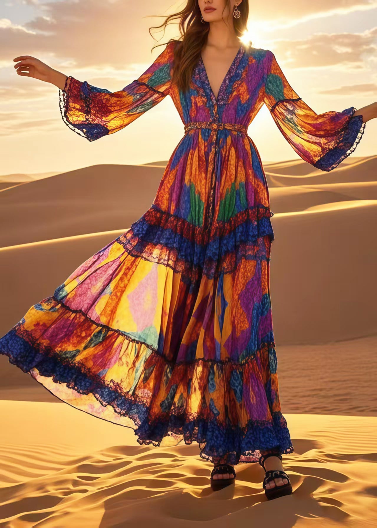 Multicolour Print Chiffon Vacation Dress Spring