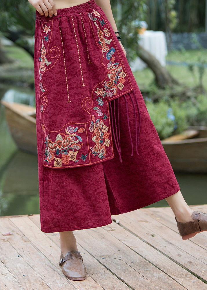 Navy Embroidered Patchwork Cotton Crop Pants Summer