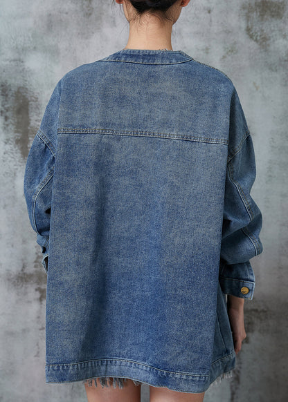 Navy Oversized Chinese Button Denim Coats Spring