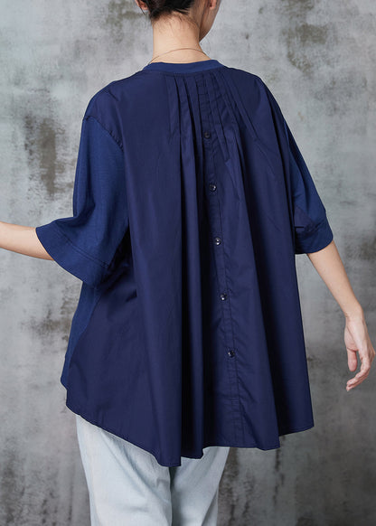 Navy Oversized Cotton Sweatshirt Half Sleeve