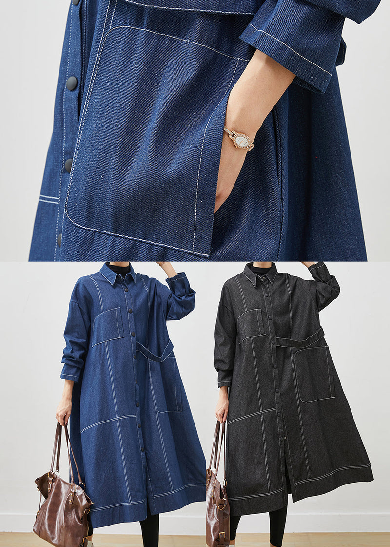 Navy Oversized Pockets Denim Coat Spring