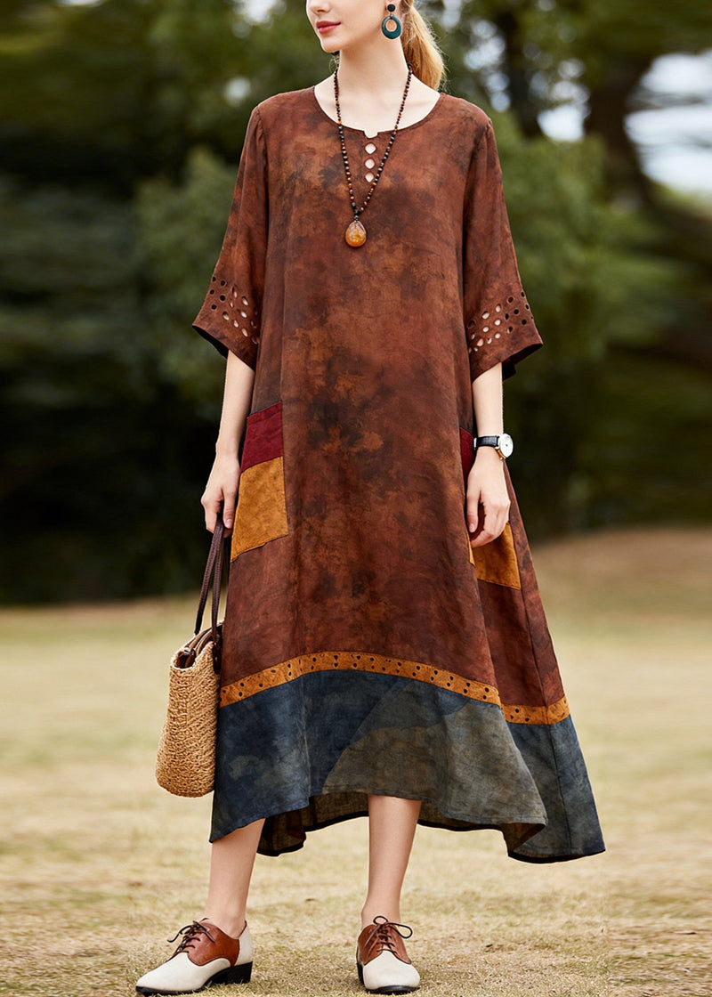 O Neck Hollow Out Patchwork Cotton Dresses Summer