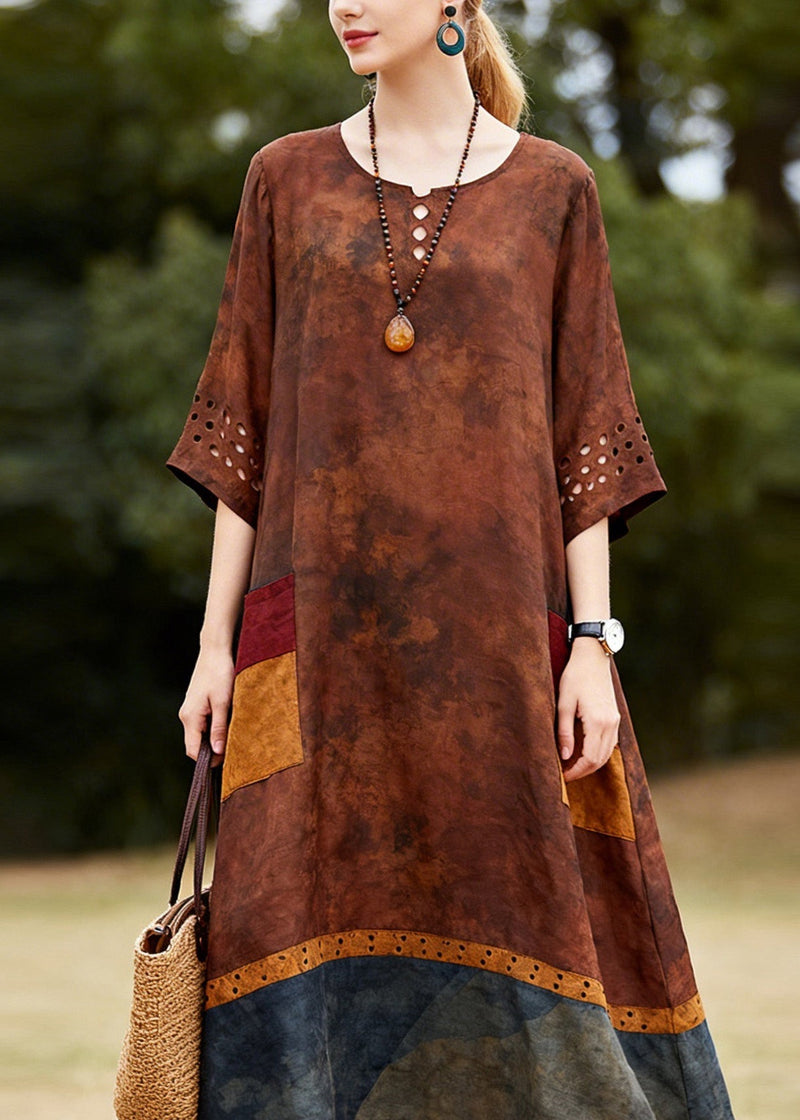 O Neck Hollow Out Patchwork Cotton Dresses Summer