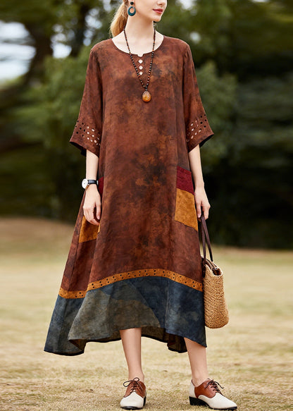 O Neck Hollow Out Patchwork Cotton Dresses Summer