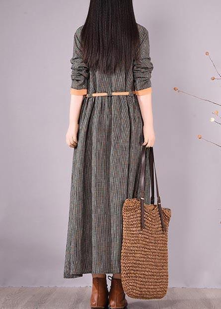 O Neck Tie Waist Spring Quilting Dresses Work Black Striped Maxi Dresses