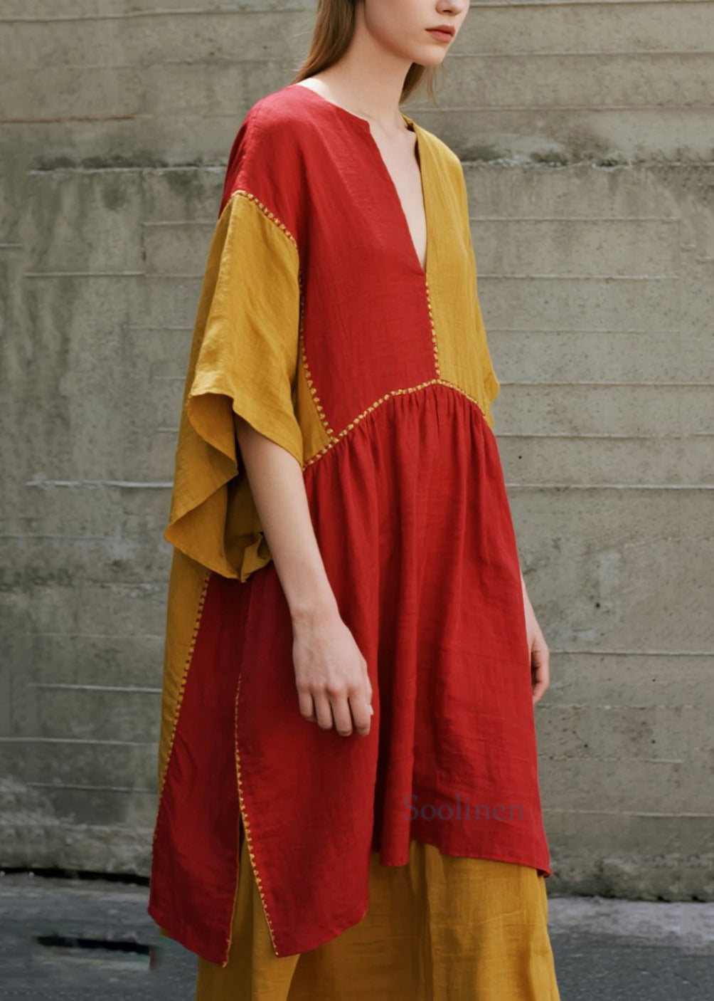 Orange Asymmetrical Patchwork Cotton Dresses Summer