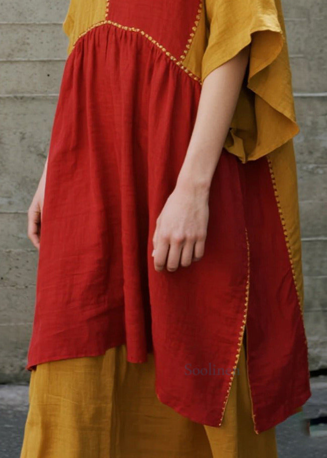 Orange Asymmetrical Patchwork Cotton Dresses Summer