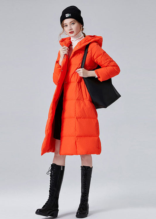 Orange Hooded Pockets Duck Down Winter Coats Winter