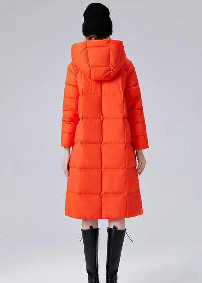 Orange Hooded Pockets Duck Down Winter Coats Winter