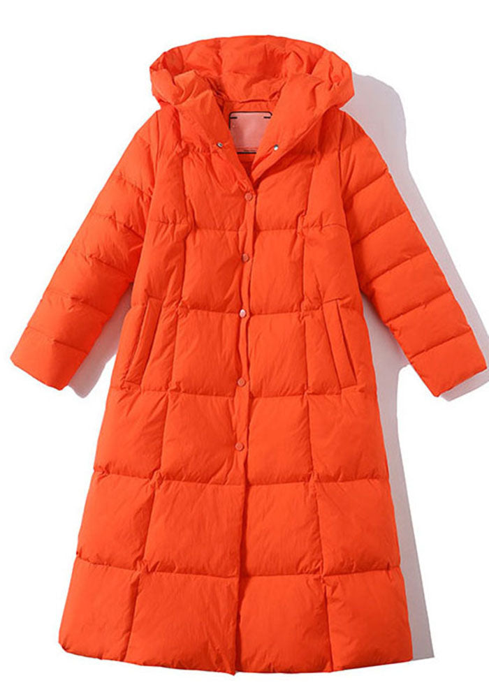 Orange Hooded Pockets Duck Down Winter Coats Winter