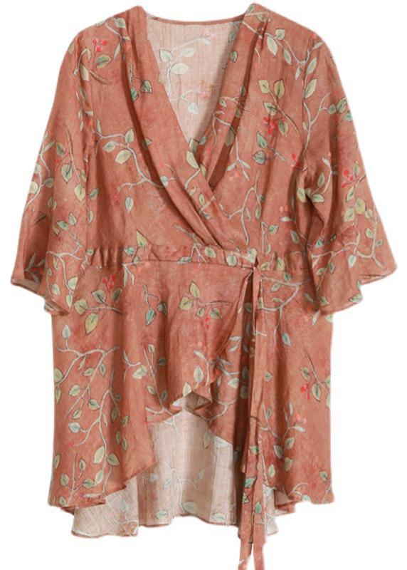 Orange Print Cinchedasymmetrical Design Shirt Top Summer