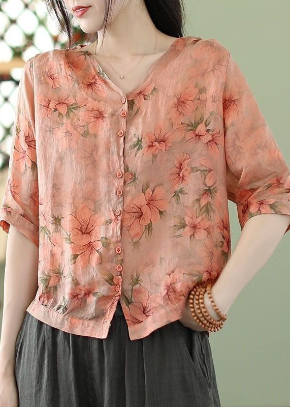 Color Print Slim Fit Linen Shirt Top Half Sleeve
