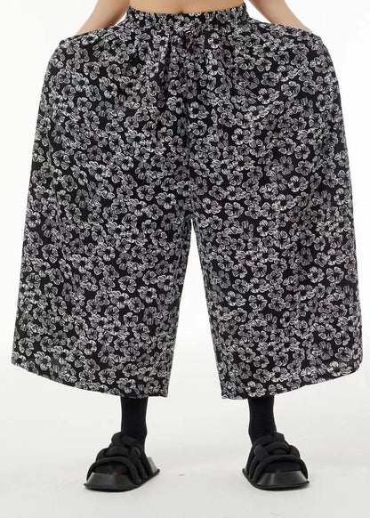 Oversized Elastic Waist Pockets Print Wide Leg Pants Summer