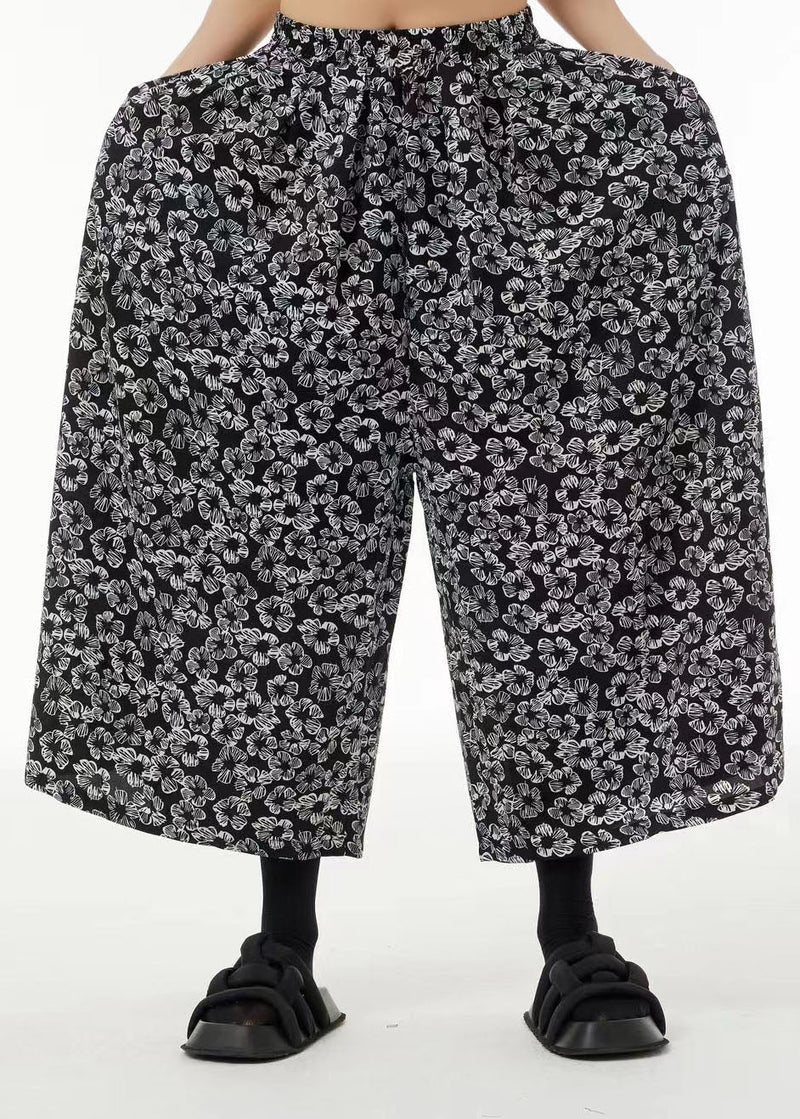Oversized Elastic Waist Pockets Print Wide Leg Pants Summer