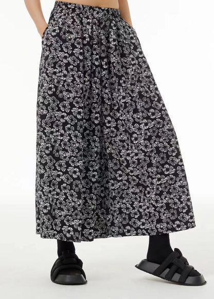 Oversized Elastic Waist Pockets Print Wide Leg Pants Summer