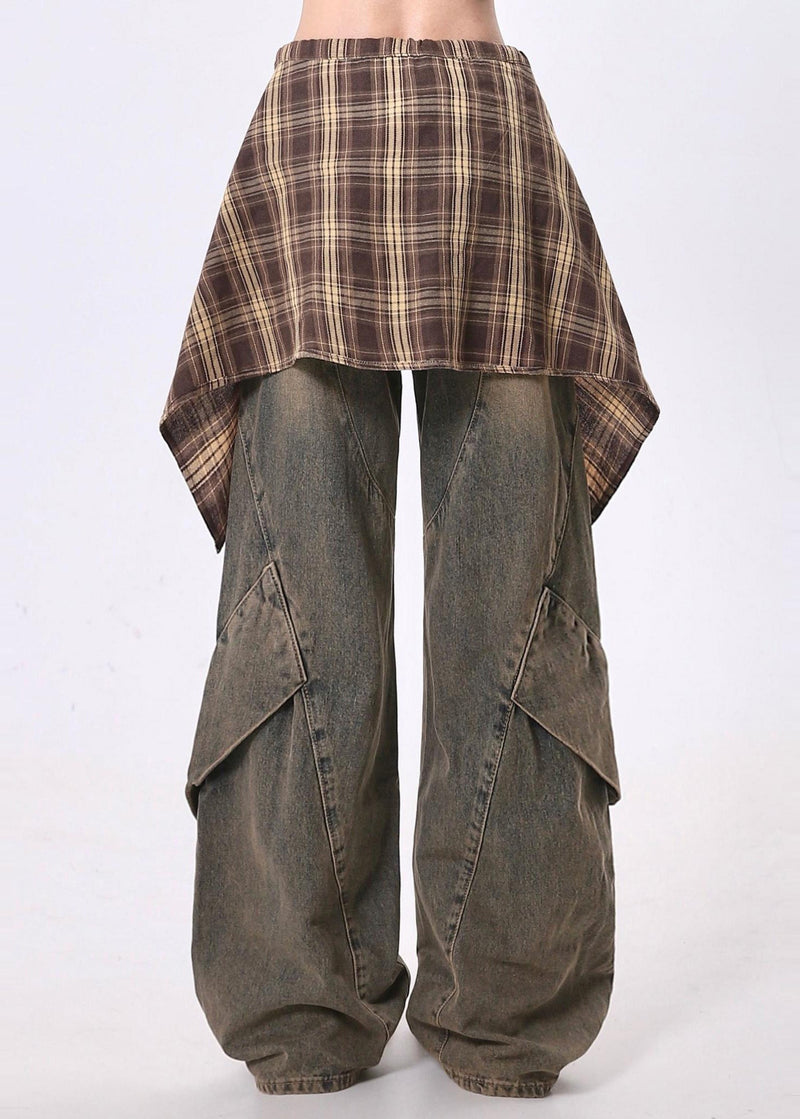 Oversized Patchwork Denim Wide Leg Pants Spring