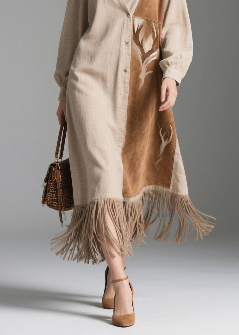 Peter Pan Collar Tassel Patchwork Cotton Dresses Spring