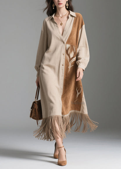 Peter Pan Collar Tassel Patchwork Cotton Dresses Spring