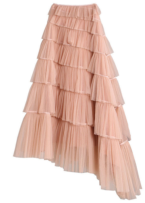 Pink Asymmetrical Design Tulle Beach Skirts