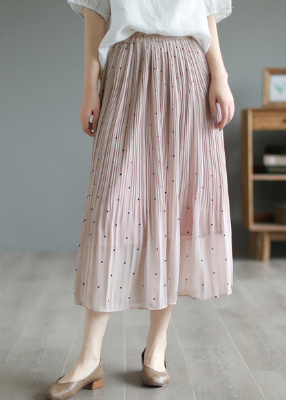 Pink Elastic Waist Dot Print Chiffon Skirts Summer