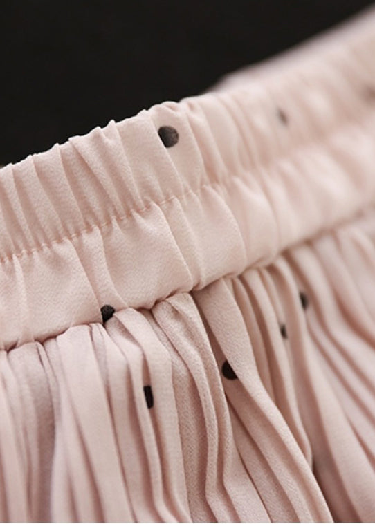 Pink Elastic Waist Dot Print Chiffon Skirts Summer