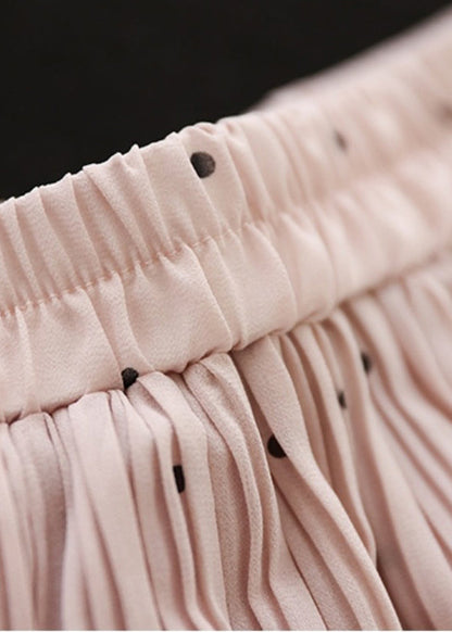 Pink Elastic Waist Dot Print Chiffon Skirts Summer