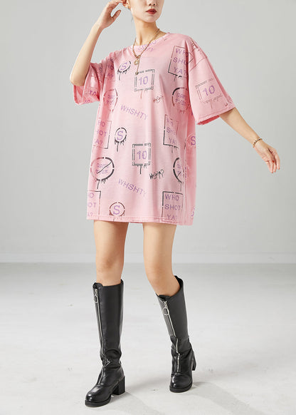 Pink Hollow Out Letter Print Cotton Tanks Summer