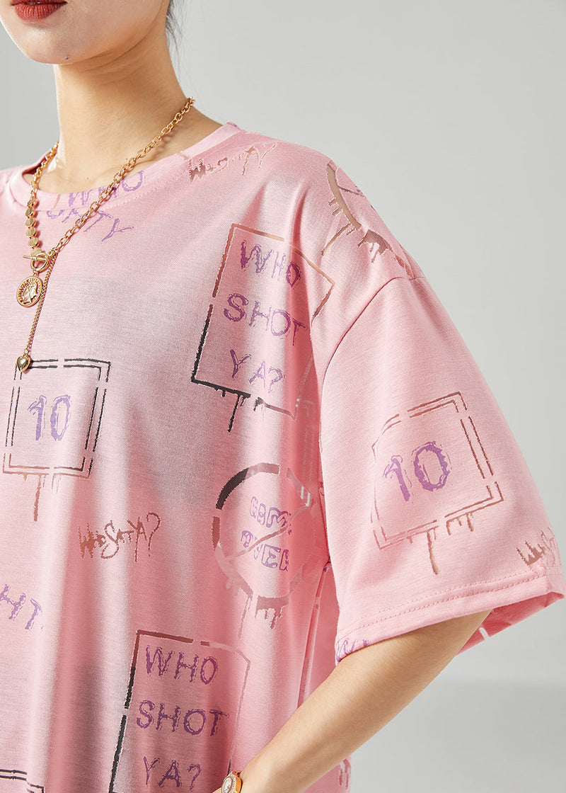 Pink Hollow Out Letter Print Cotton Tanks Summer