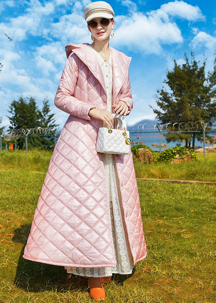 Pink Hooded Lengthen Fine Cotton Filled Cinch Coats Winter