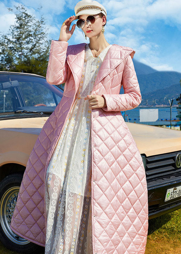 Pink Hooded Lengthen Fine Cotton Filled Cinch Coats Winter