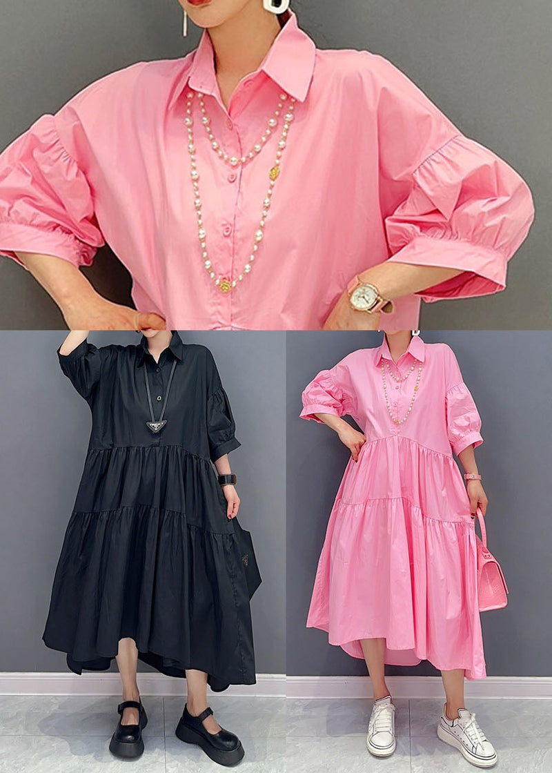 Pink Peter Pan Collar Patchwork Cotton Dress Bracelet Sleeve