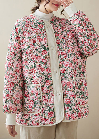Pink Pockets Print Fine Cotton Filled Jacket Winter
