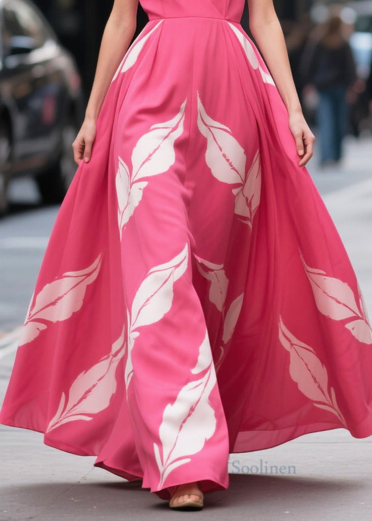 Pink Print Exra Large Hem Chiffon Holiday Dresses Summer