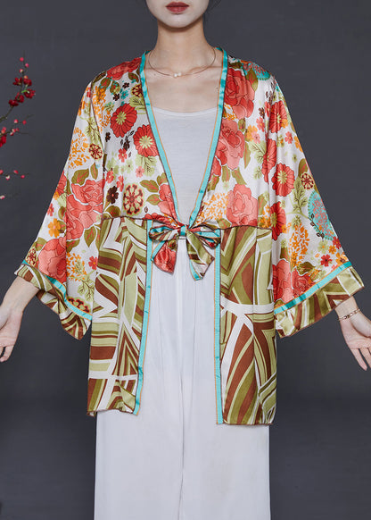 Pink Print Lace Up Silk Cardigan Summer