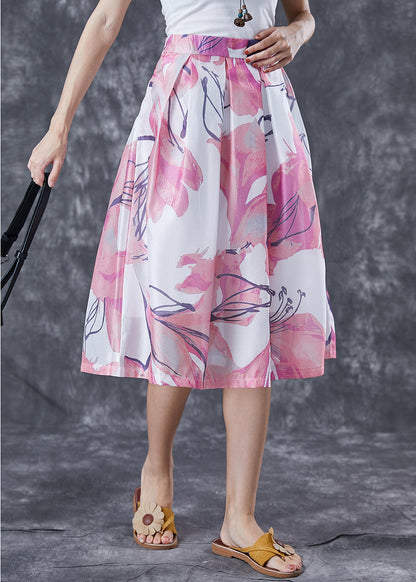 Pink Print Slim Fit a Line Skirt Summer