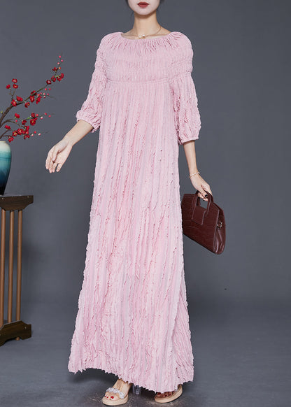 Pink Slash Neck Wrinkled Robe Dresses Fall