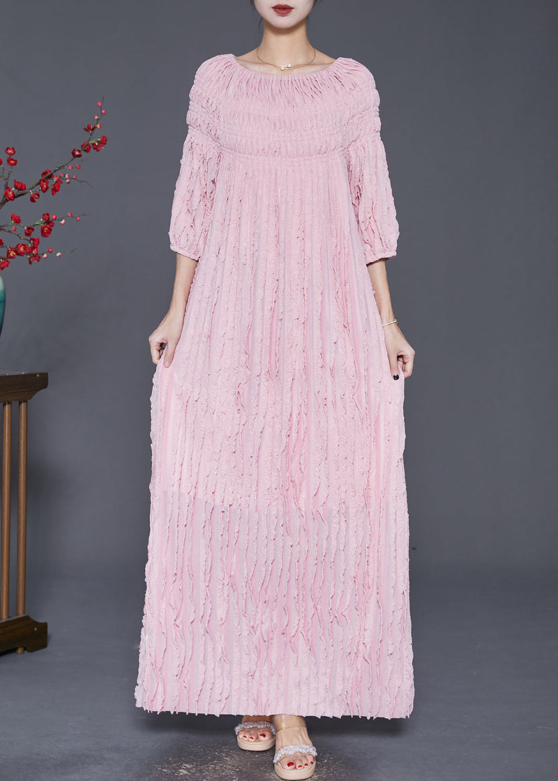 Pink Slash Neck Wrinkled Robe Dresses Fall