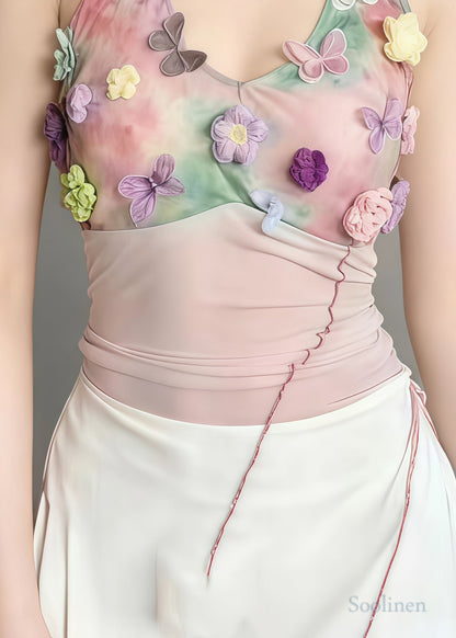 Pink Tie Dye Butterfly Decorated Beach Vest Summer