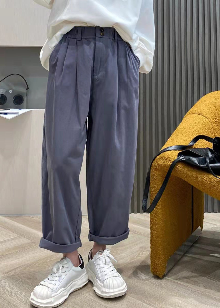 Pink Elastic Waist Wrinkled Pockets Cotton Pants Spring