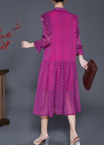 Pitaya Print Ruffled Chiffon Dress Spring